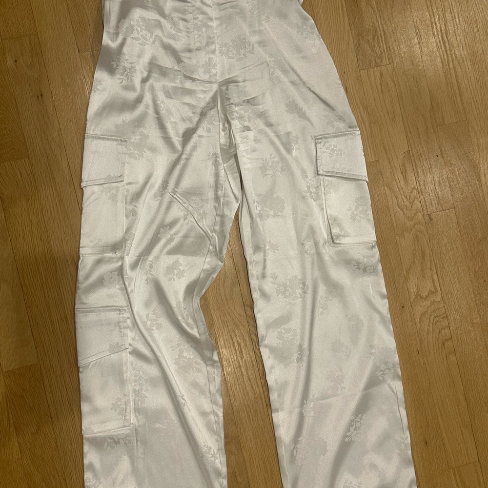 Women’s Satin White Cargo Pants